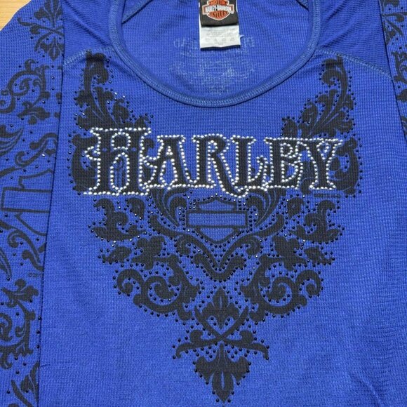 Harley-Davidson Rhinestone Studded Diamond Head Hawaii Long Sleeve Shirt Large - Picture 2 of 8